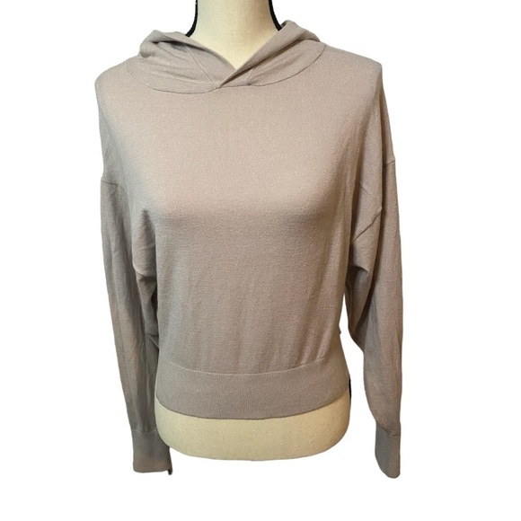 Express Cropped Tan Hooded Spring Sweater Soft Pullover in Sz Small - Picture 1 of 8